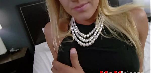  Blonde stepmom shows how POV reverse cowgirl looks like
